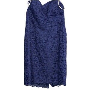 DAVIDS BRIDAL Navy Blue Strapless Knee Length Bridesmaid Dress Lace Size 16